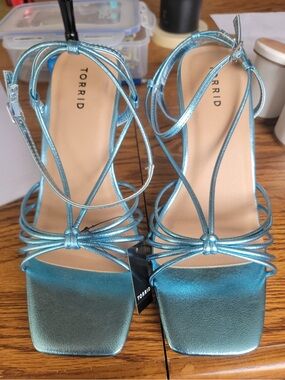 torrid Metallic Teal Strappy Square-Toe Heels